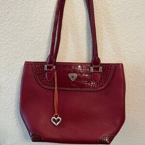 Vintage Brighton Red Pebbled Genuine Leather with Croc Trim Tote Purse Bag EUC